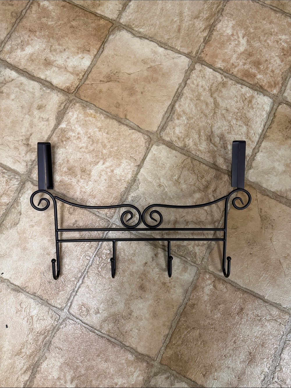 Metal Over-Door Hook Rack in Bronze with Scroll Detail